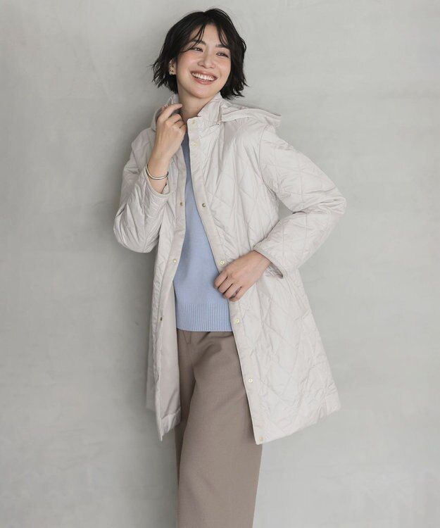 J.PRESS LADIES S 【WEB限定カラーあり・2way】コンパクトタフタキルティング  フーデッド コート アイボリー系