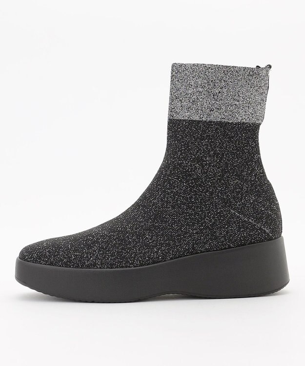 steppi 【防水/洗える】プラットフォーム ストレッチブーツ ブラック×シルバーラメ