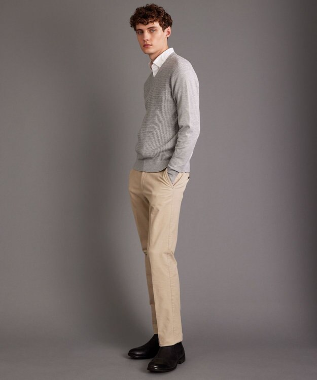 JOSEPH ABBOUD 【キングサイズ・チクチクしない/イージーケア/3シーズン対応】 コンフォート Ｖネック セーター ライトグレー系