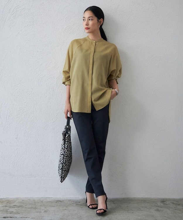 ICB 【洗える】ハイツイストコットンボイル バンドカラーブラウス クレイベージュ系