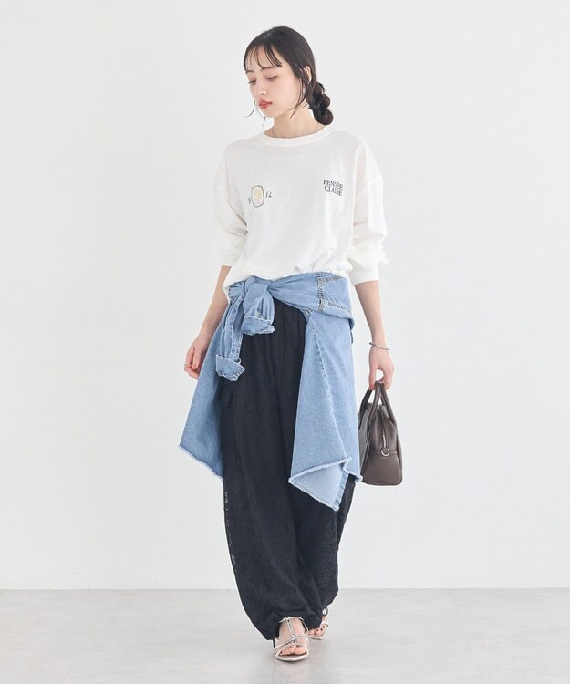 earth music&ecology 総レースカーゴパンツ Black