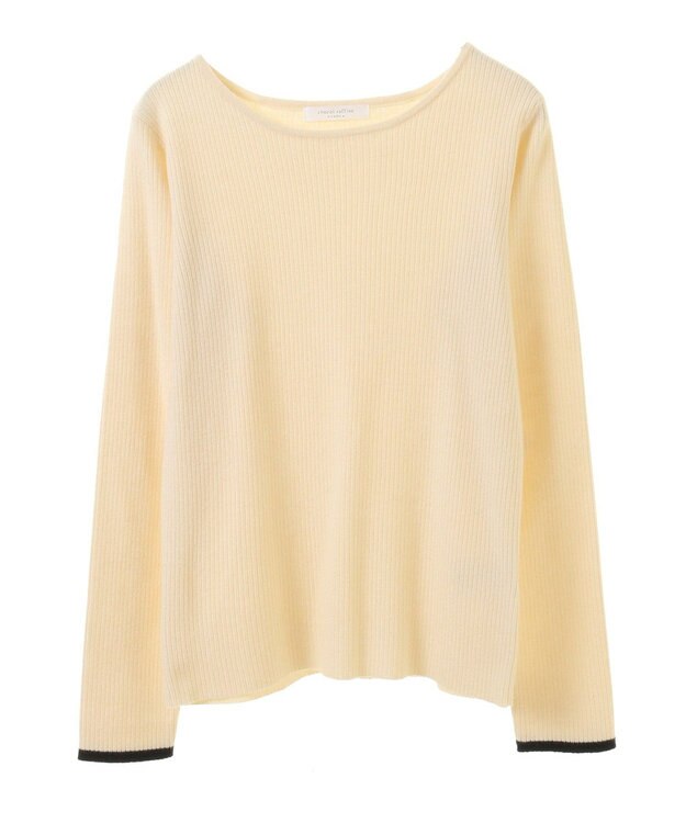 Green Parks もちっと袖配色ボートネックニットプルオーハ Ecru