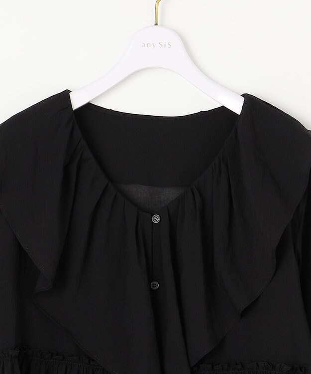 ANY SIS 【洗える】シアーヴィンテージライクラッフル ブラウス ブラック