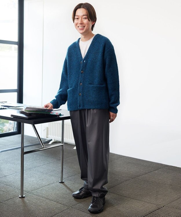 UNFILO MENS 【男女兼用】へアリー ニットカーディガン ブルー グリーン