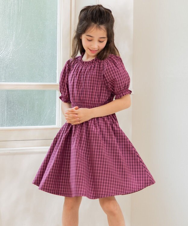 組曲 KIDS 【110-140㎝】チェック ワンピース ラズベリー系3