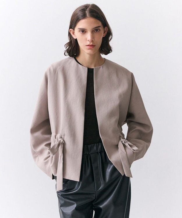 BEIGE， PORDIC / ドロスト付きノーカラージャケット Taupe