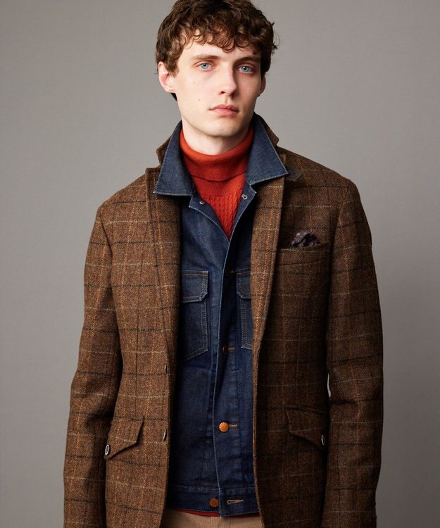 JOSEPH ABBOUD 【軽量/ストレッチ/JAPANファブリック/きれいめ】コーテッドストレッチデニム ジャケット ネイビー系