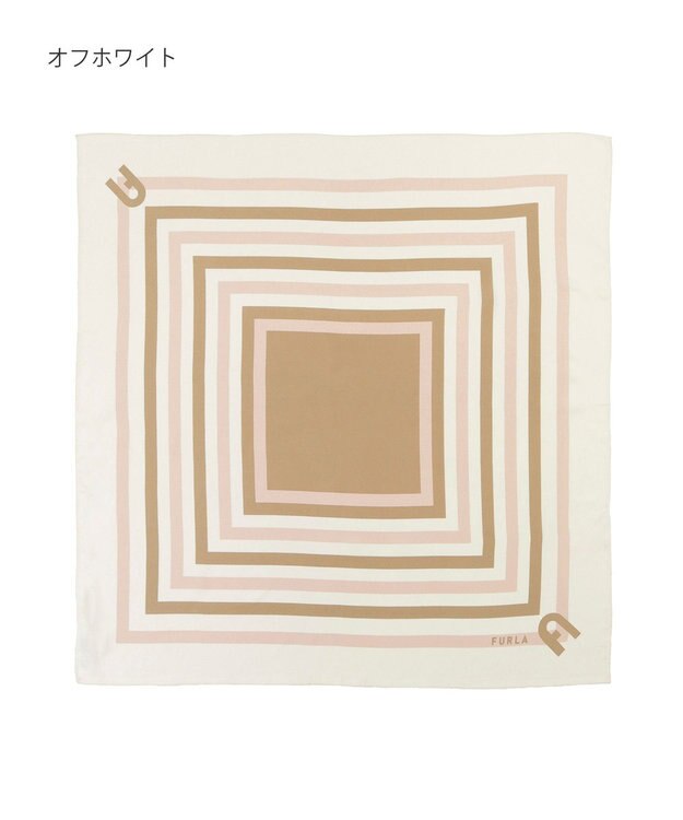 MOONBAT 【美人百花4月号掲載/シルク100%】フルラ (FURLA) スクエア柄 シルクプリントスカーフ 65cm×65cm オフホワイト