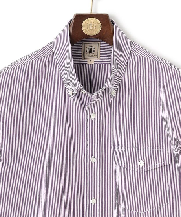 J.PRESS MEN 【クールマックス】サッカーストライプ／マイクロギンガムチェック シャツ/B.D パープル系1