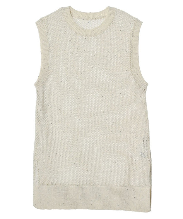 Green Parks スパンコールニットベスト Ecru
