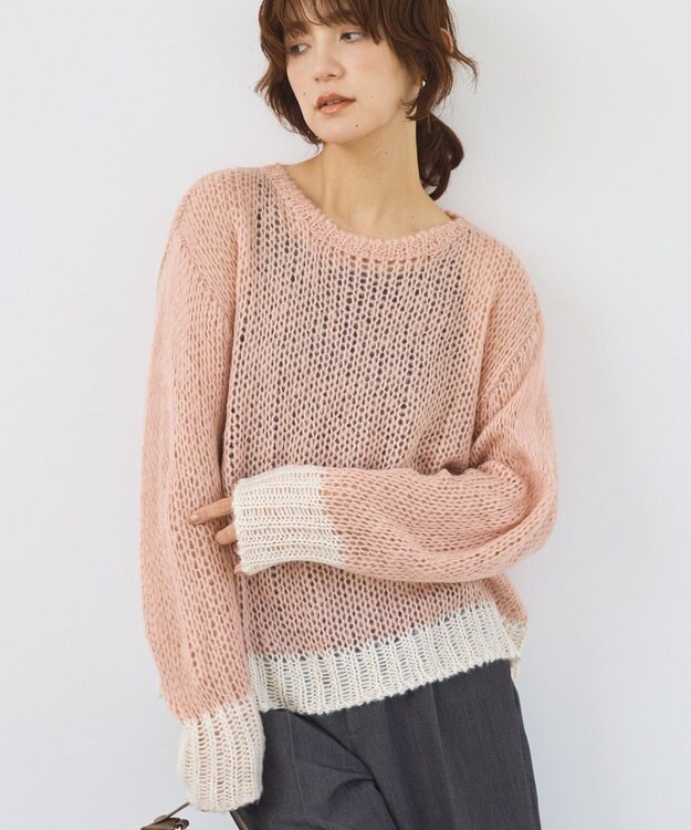 AMERICAN HOLIC モヘアライク配色ニットプルオーバー Light Pink