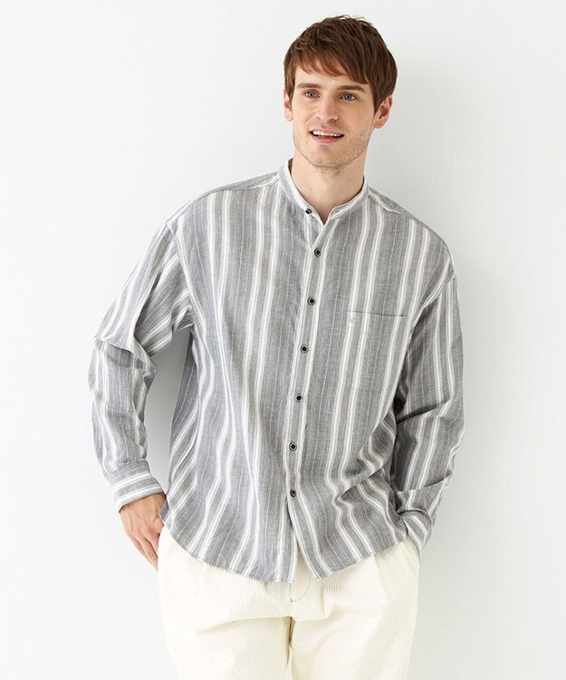 JOSEPH ABBOUD MOUNTAIN 【SPACE／UNISEX】JCヘリンボンワイドストライプ シャツ ライトグレー系2