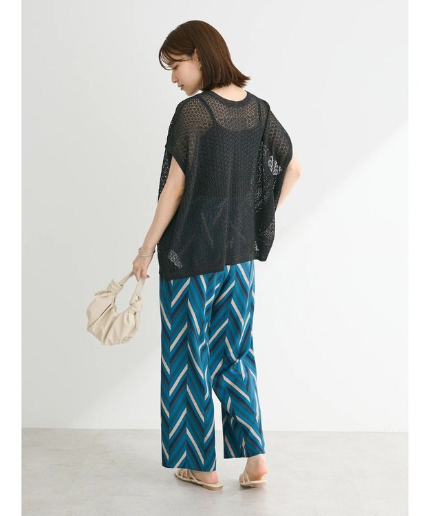 Green Parks 透かし柄ポンチョニットカーディガン Black