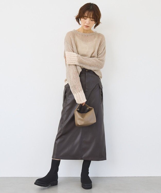 AMERICAN HOLIC モヘアライク配色ニットプルオーバー Gray Beige
