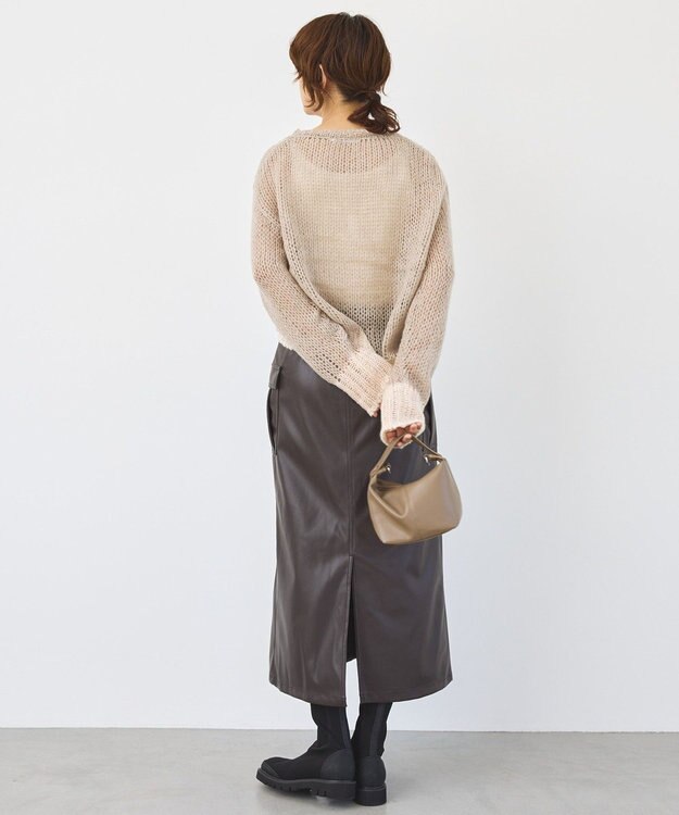 AMERICAN HOLIC モヘアライク配色ニットプルオーバー Gray Beige