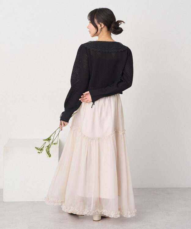 earth music&ecology レース襟カーディガン Black