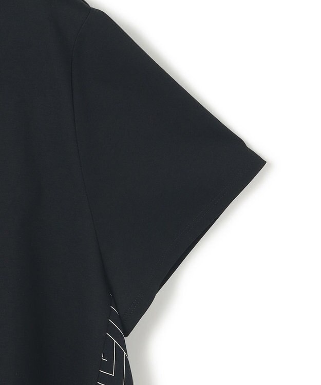 23区 L 【Lサイズ限定/洗える】スカーフプリントコンビ バックフレア カットソー ブラック×ベージュ