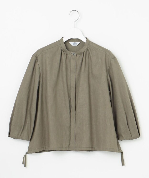 J.PRESS LADIES 【洗える・接触冷感・吸水速乾】麻SOLID バンドカラー シャツ ブラウス カーキ系