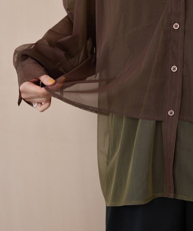 AMERICAN HOLIC シアーレイヤード配色シャツ Brown