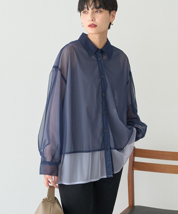 AMERICAN HOLIC シアーレイヤード配色シャツ Navy