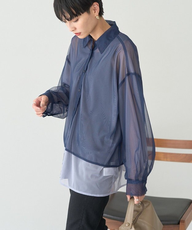 AMERICAN HOLIC シアーレイヤード配色シャツ Navy