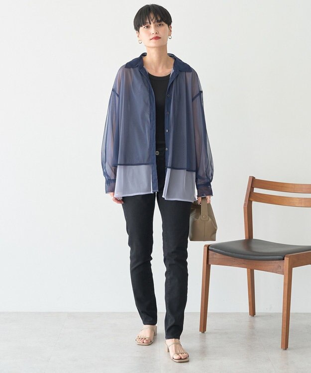 AMERICAN HOLIC シアーレイヤード配色シャツ Navy