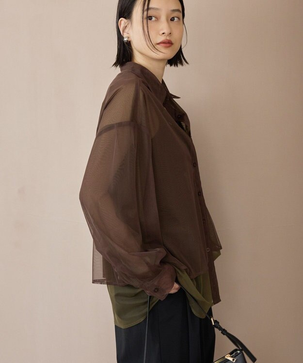 AMERICAN HOLIC シアーレイヤード配色シャツ Brown