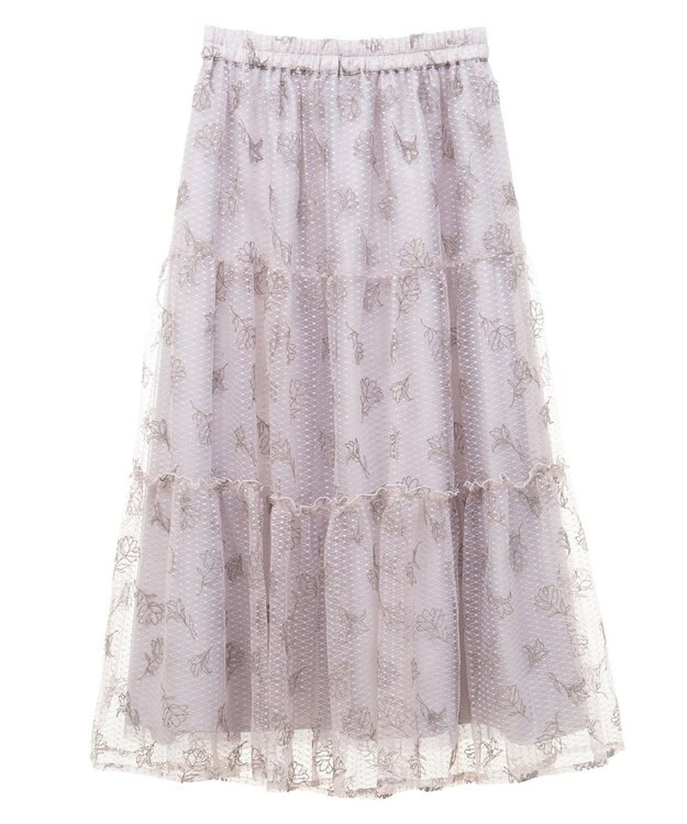 earth music&ecology フラワー刺繍チュールスカート Grayish Pink