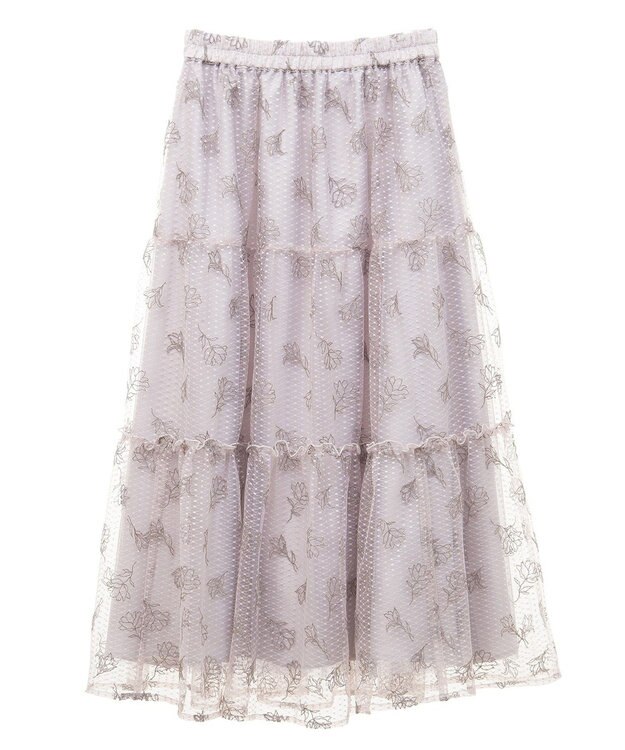 earth music&ecology フラワー刺繍チュールスカート Grayish Pink