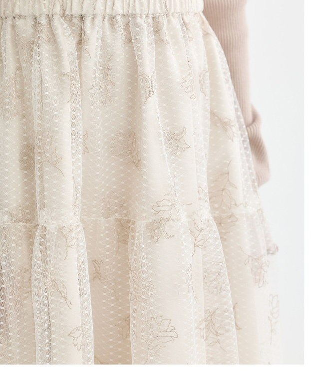 earth music&ecology フラワー刺繍チュールスカート Ivory