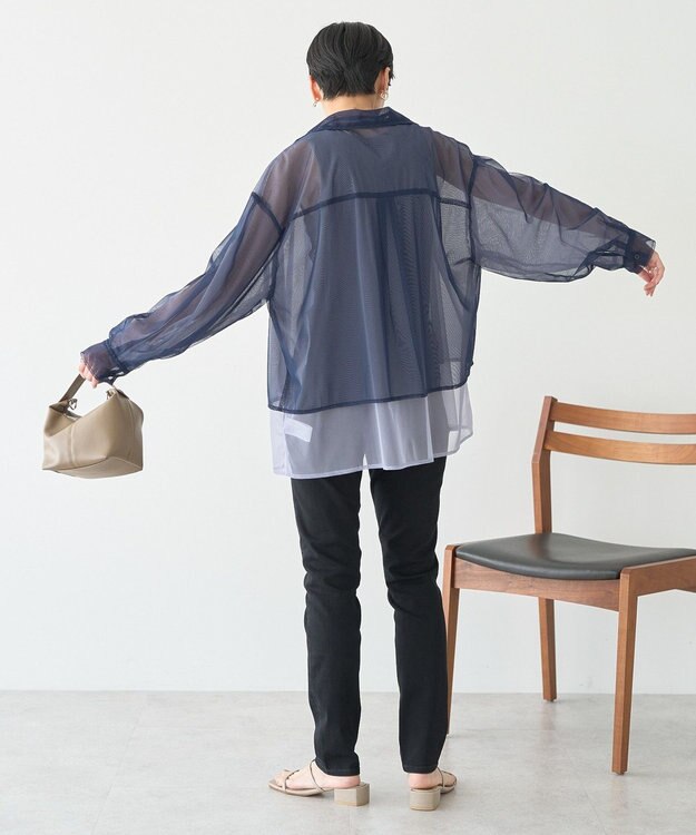 AMERICAN HOLIC シアーレイヤード配色シャツ Navy