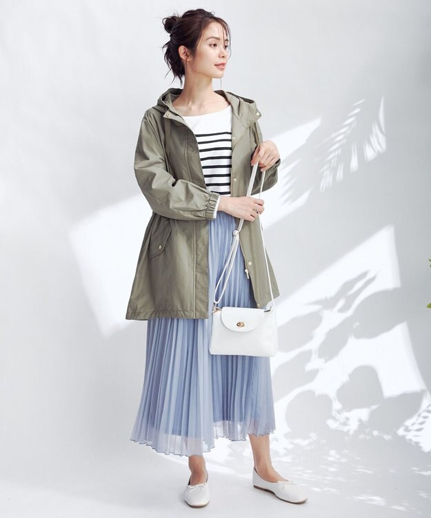 ANY 【洗える】シアーアコーディオン プリーツスカート スカイブルー系