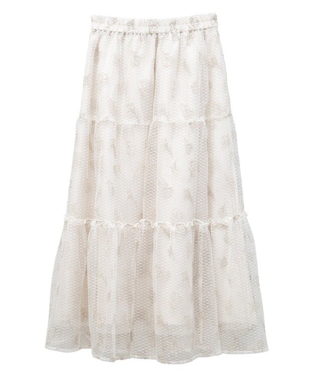 earth music&ecology フラワー刺繍チュールスカート Ivory