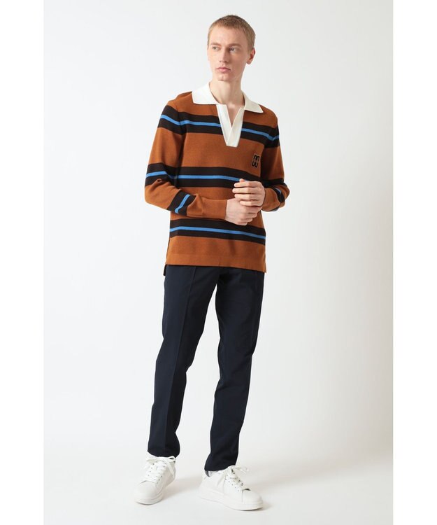 DAKS Vネックボーダーニットトップス ブラウン