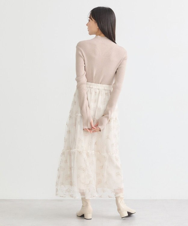 earth music&ecology フラワー刺繍チュールスカート Ivory