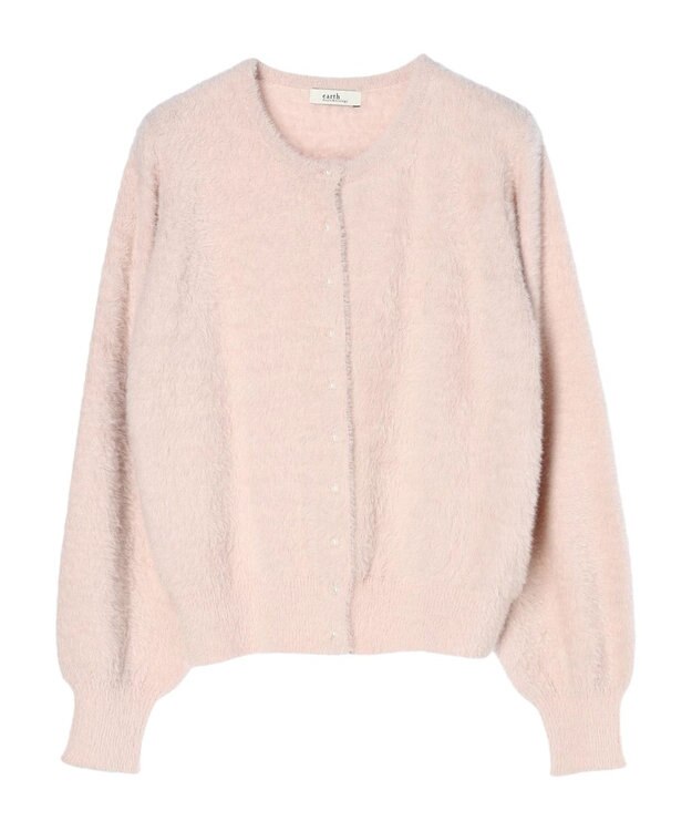 earth music&ecology ミニシャギーパールボタンカーディガン Light Pink