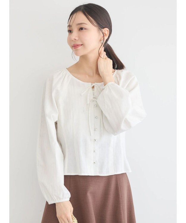 earth music&ecology フロントリボンブラウス Off White