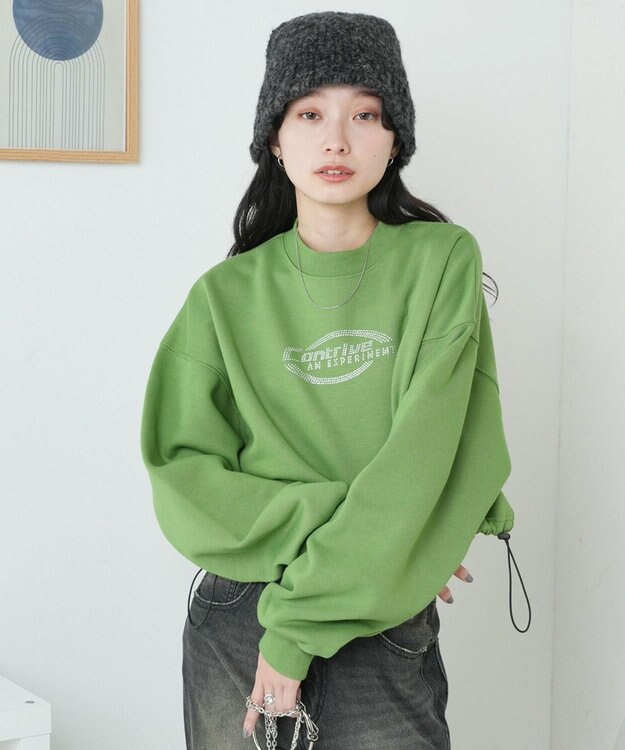 WEGO 裏起毛ドロストショートスウェット グリーン