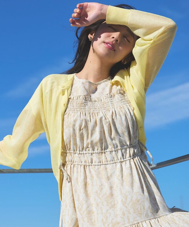 Feroux 【洗える】シアーカラー カーディガン ライトイエロー系