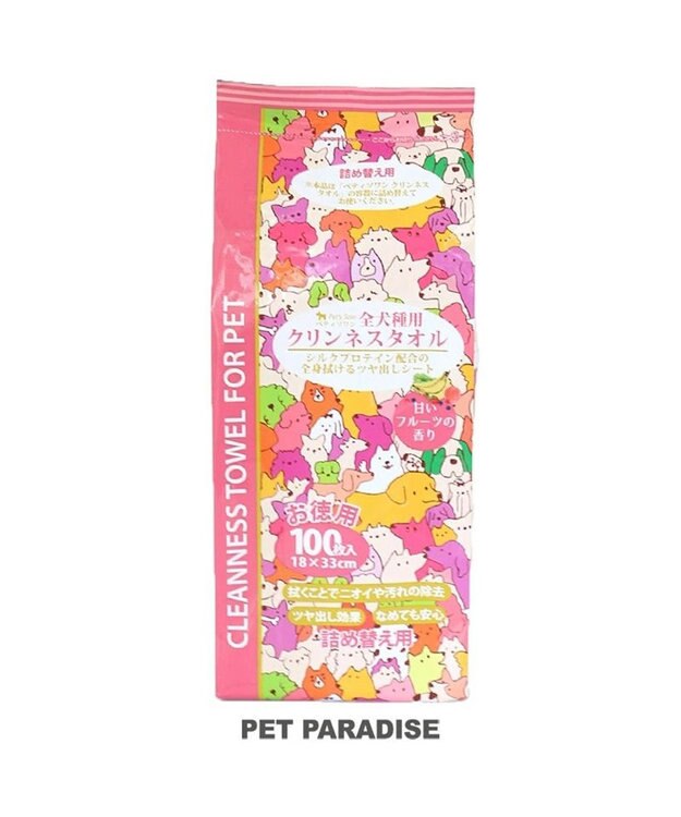 PET PARADISE クリンネスタオル お徳用 詰め替え用 全犬種用 100枚入り ピンク