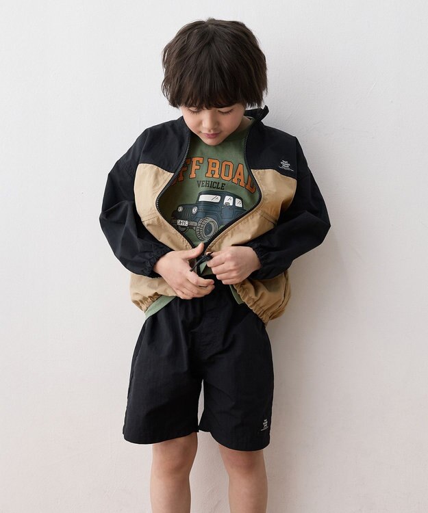 ANY KIDS スタンドカラー ウインドブレーカー ブラック×ベージュ