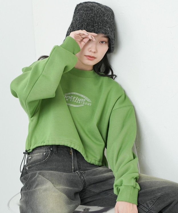 WEGO 裏起毛ドロストショートスウェット グリーン