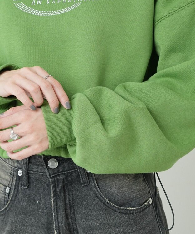 WEGO 裏起毛ドロストショートスウェット グリーン