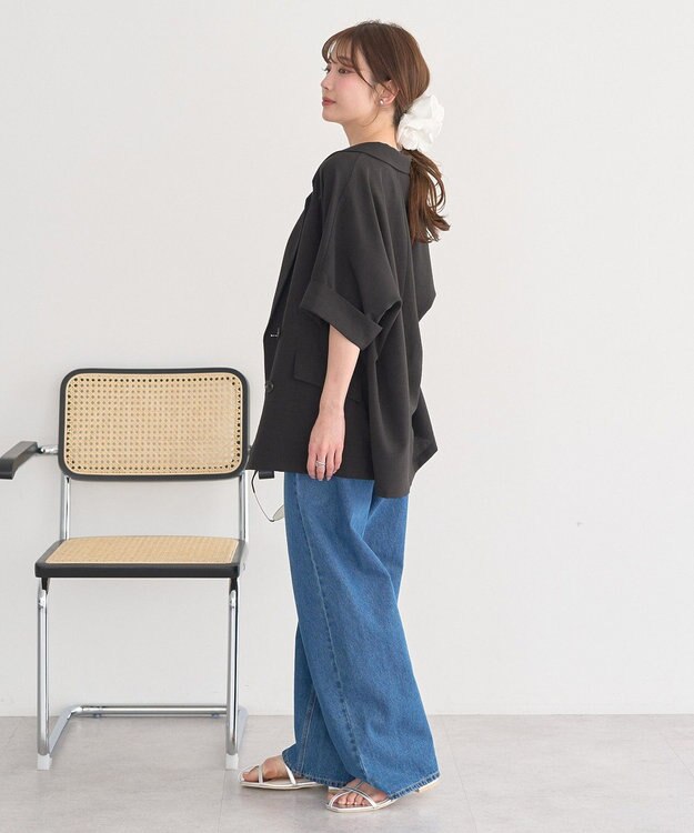 earth music&ecology 【セットアップ対応】リネンライクダブルジャケット Black