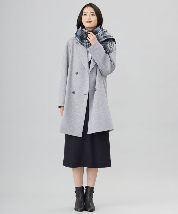 J.PRESS LADIES L Super150sAZAMIビーバー Pコート グレー系