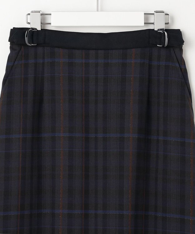 J.PRESS LADIES S milledタータンラメチェック ナロー スカート ネイビー系