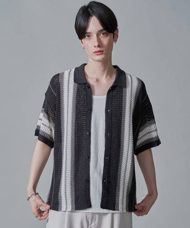 WEGO ラインニットシャツ（SS） ブラック中濃色