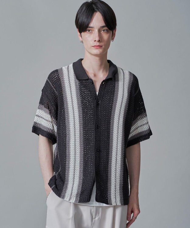 WEGO ラインニットシャツ（SS） ブラック中濃色