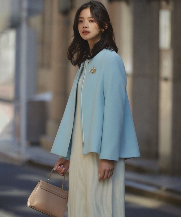 組曲 2WAYショートビーバー フーテッドコート スカイブルー系