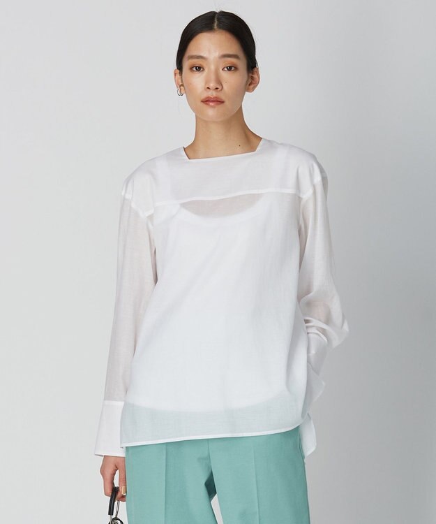 ICB 【洗える】テンセルコットンローン スクエアネックブラウス オフホワイト系